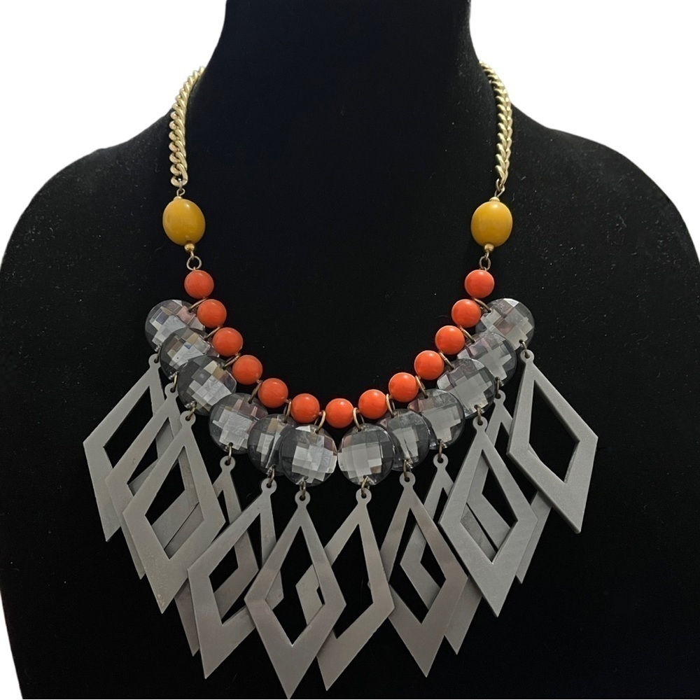 Artisan Modern Deco Mix Material Statement Neckla… - image 1